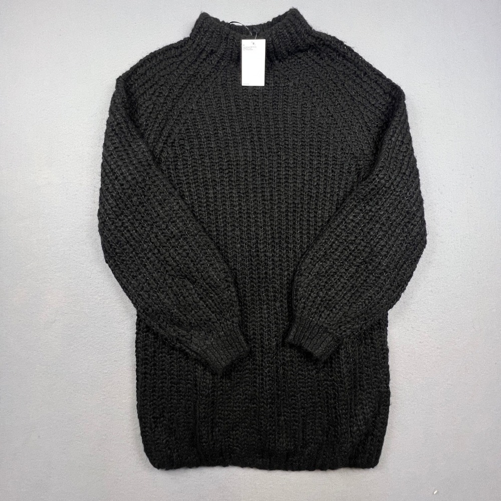 H&M Divided Mock Neck‎ Sweater Womens Small Black Chunky Knit Longline Pullover